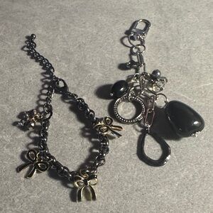 Black and Gold Bow Steering Wheel Charm and Black accent Purse Charm